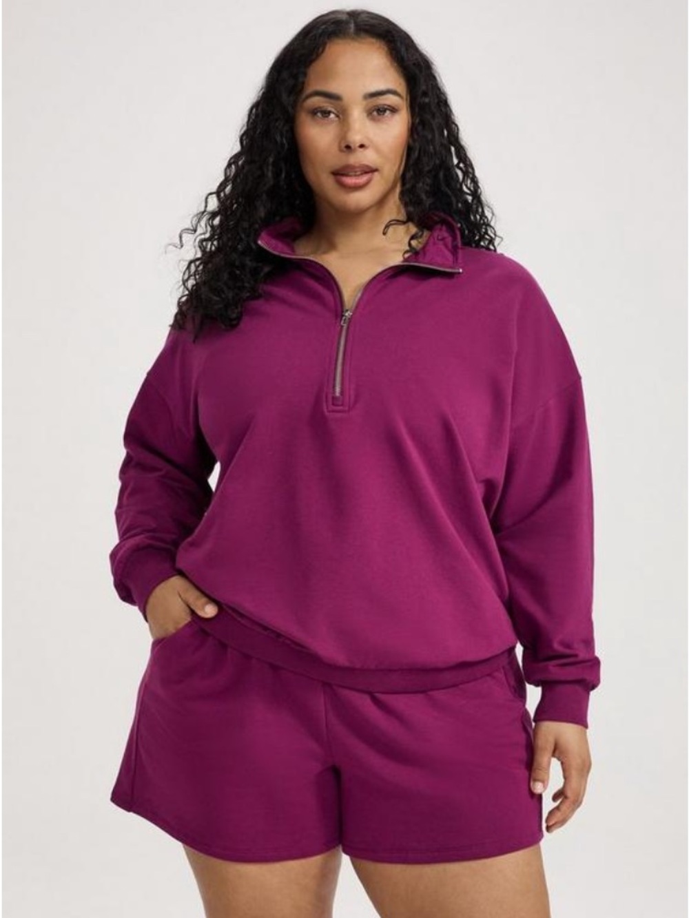 Torrid Lightweight 95% Cotton Half-Zip Sweatshirt - Size 00 - Plum Caspia - NWT